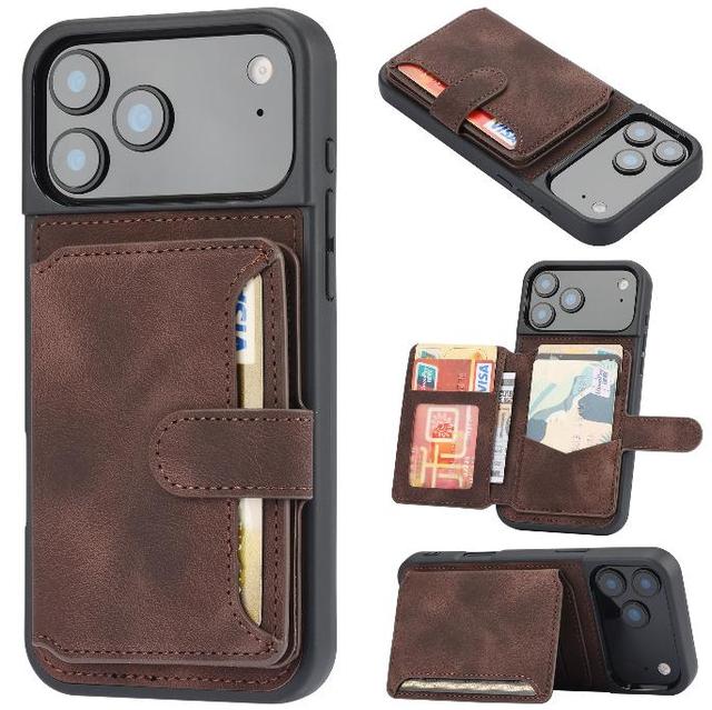 Card Holder with Magnetic Closure PU Leather Flip Wallet Phone Case Kickstand Function for iPhone 17 Pro Max Cover 16 15 14