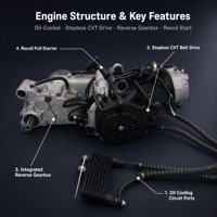 Ensemble Moteur de Moto Quad Go Kart Buggy 200cc GY6 CVT à Marche Arrière Refroidi par Huile à Démarrage Manuel Trade Supply