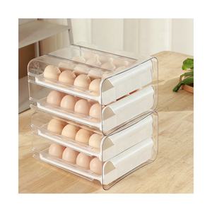 Hot Selling Kitchen Egg Trays Holder Cheap Transparent Stackable Plastic 2 Layer Grids Drawer Type Refrigerator Egg Storage Box