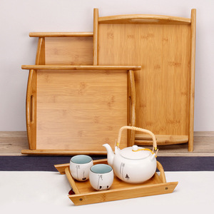 Bamboo <b>Tea</b> <b>Tray</b> Double Ear Handle Serving <b>Tray</b> For <b>Tea</b> Set Hotel Use Carbonization Finish - Product Image 1