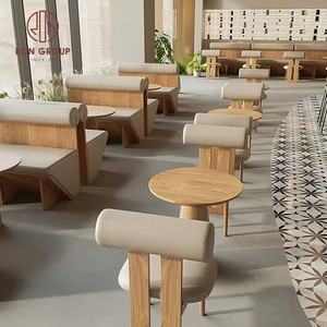 Nhà Hàng Hiện Đại Đồ Nội Thất Đặt Gỗ Bàn Tròn Với Tay Vịn Ghế Và Màu Xám Da Gian Hàng Sofa Cho Quán Cà Phê - Product Image 4