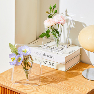 Transparent Acrylic Vase Rectangle Minimalist Home Office Desk Decoration Plant Art Hydroponic Flower Display Single Piece - Product Image 1