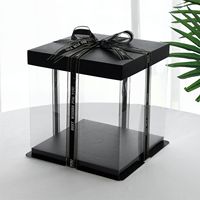 Boîte à gâteau transparente en PET noir, épaisseur 2 mm, carrée, de qualité alimentaire, avec couvercle, 4 tailles jusqu'à 16 pouces