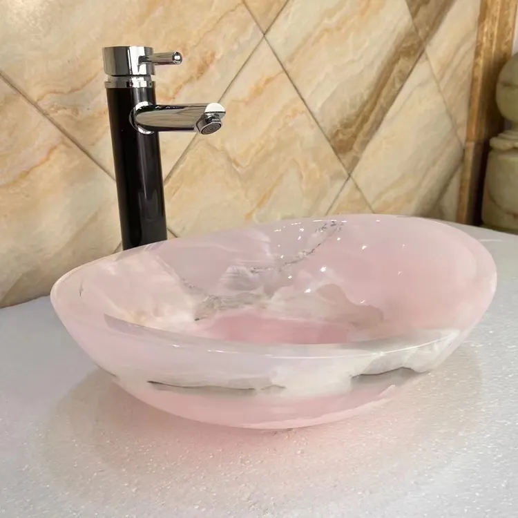 Lavandino e lavabo in pietra di onice rosa naturale