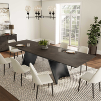 Table à manger rectangulaire extensible en pierre frittée avec pieds en acier au carbone au design unique, très vendue pour la maison