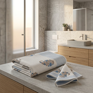 Juego de Toallas de Baño y de Mano de Algodón Waffle Estampadas a Mano, Reversibles, para Hogar y Hotel, Venta al Por Mayor de la India - Product Image 2