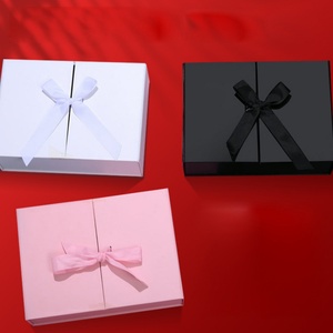 Boîte cadeau pliable à double porte en carton avec doublure en éponge, design pliable haut de gamme, écologique, avec nœud en ruban, cadre photo - Product Image 1