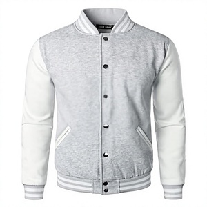 Chaqueta Varsity Gris y Blanca para Hombre con Cierre de Botones, Estilo Casual Regular, Cuello Camisero, Material de Poliéster y Algodón, Otoño - Product Image 1