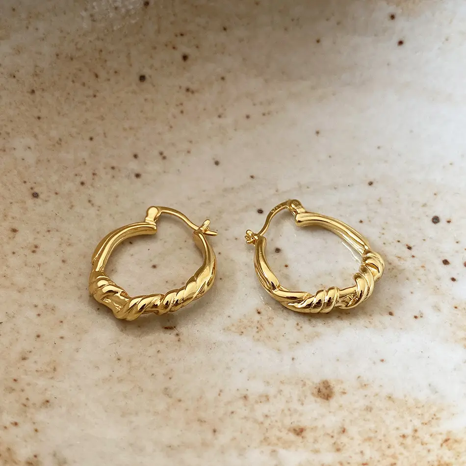 VIANRLA 925 Sterling Silver Twist Gold Plated Hoop Earrings Dedicate Earring For Women