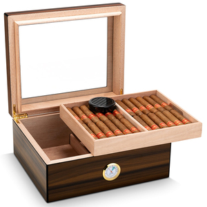 Kotak cerutu <span class=keywords><strong>Humidor</strong></span> kayu Cedar dengan higrometer pelembap kotak cerutu <span class=keywords><strong>Humidor</strong></span> kapasitas besar untuk 25pc lemari cerutu atas kaca