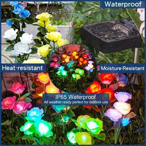 Lampes solaires à 3 têtes en forme de rose pour l'aménagement paysager, lumières solaires extérieures pour jardin, étanches - Product Image 3