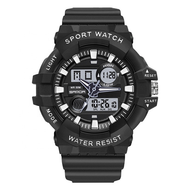 Japanese 3BAR Water Resistant Unisex Sport Wrist Watch with Luminous Multicolor Dial 50mm Resin Band Digital Alarm