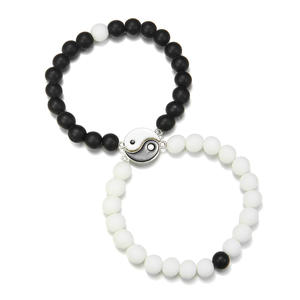 FanYue Fashion Personality Agate Tai Chi Bracelet Set <strong>Black</strong> and White Yinyang Tai Ji Couple <strong>Beaded</strong> Bracelet Set - Product Image 1