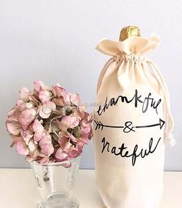 Bolsa con cordón de arpillera Personalizar Bolsa de vino de lino - Product Image 1