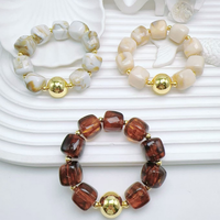 Bracelet en perles acryliques colorées CH-LAT1112, bracelet en perles rondes en cuivre plaqué or, bracelet extensible fait main, bijoux en résine pour femmes