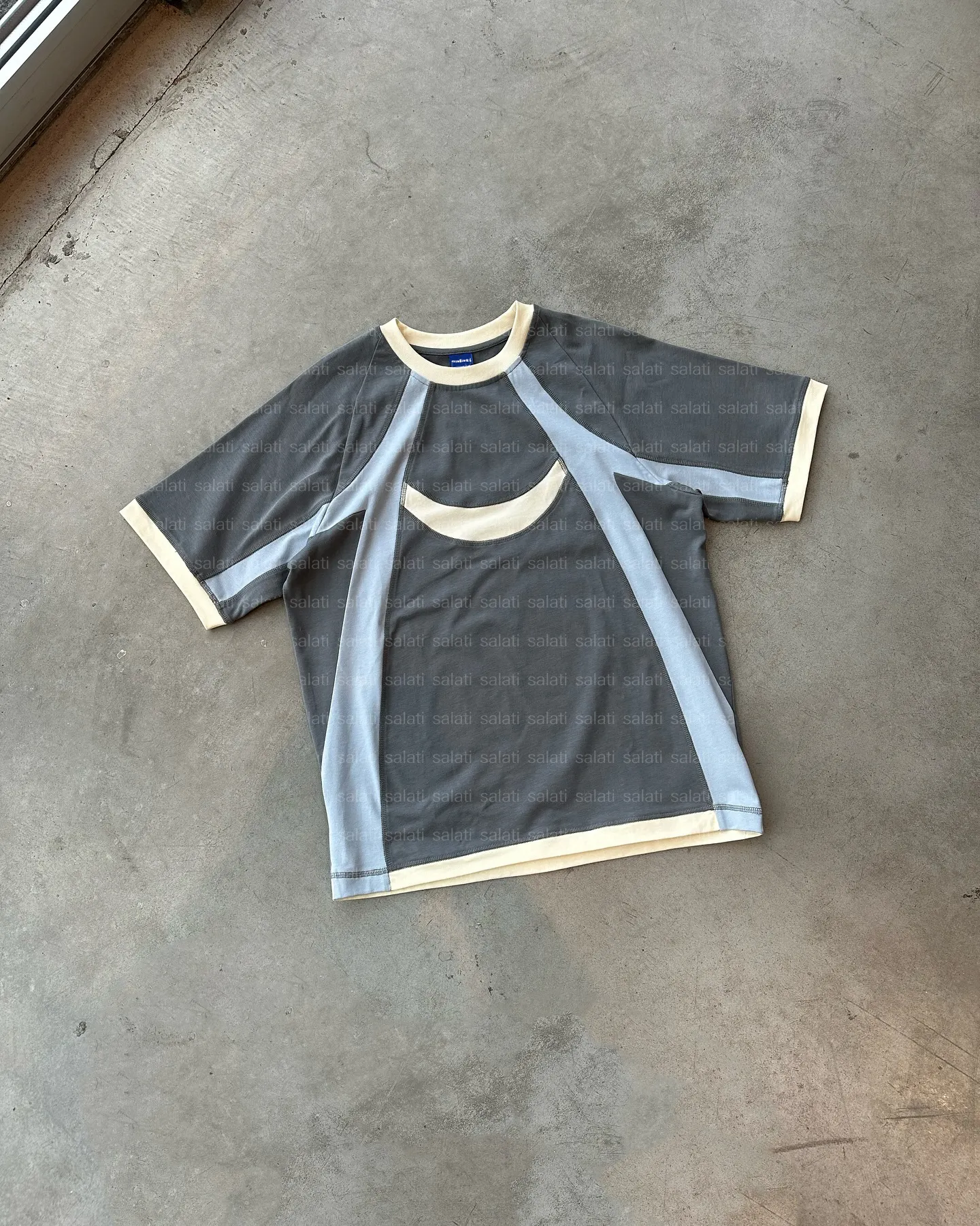 Custom Colorblock Tshirt 100% Cotton Drop Shoulder Contrast Stitch Mock Neck Plain French Terry Tech Tee Sports T-shirts For Men