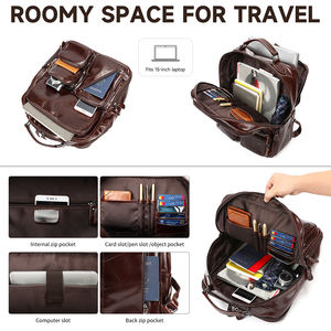 Sac à dos de voyage vintage en cuir véritable pour homme MARRANT, fermeture éclair, grande capacité, sac pour ordinateur portable 15 pouces, imperméable, épaule arquée - Product Image 4