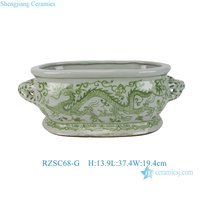 Pot Bunga Keramik RZSC68-G Vintage Green Dragon Porcelain Planter Bath Chinoiserie Tradisional