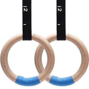 Professional Fitness Customized Wooden Gymnastic Equipment Ring with Nylon Straps