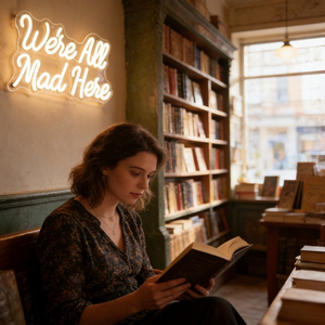 Insegna LED al Neon 'We're All Mad Here' Luce Bianca Calda a Tema Alice nel Paese delle Meraviglie per Decorazione Camera da Letto e Bar - Product Image 4