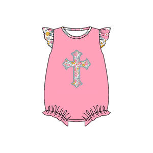 RTS Pelele de burbuja para bebés niñas, recién nacidas y pequeñas, de algodón y elastano, con estampado de flor de Pascua y la frase 'Él ha resucitado', tejido de punto, para primavera/otoño - Product Image 4