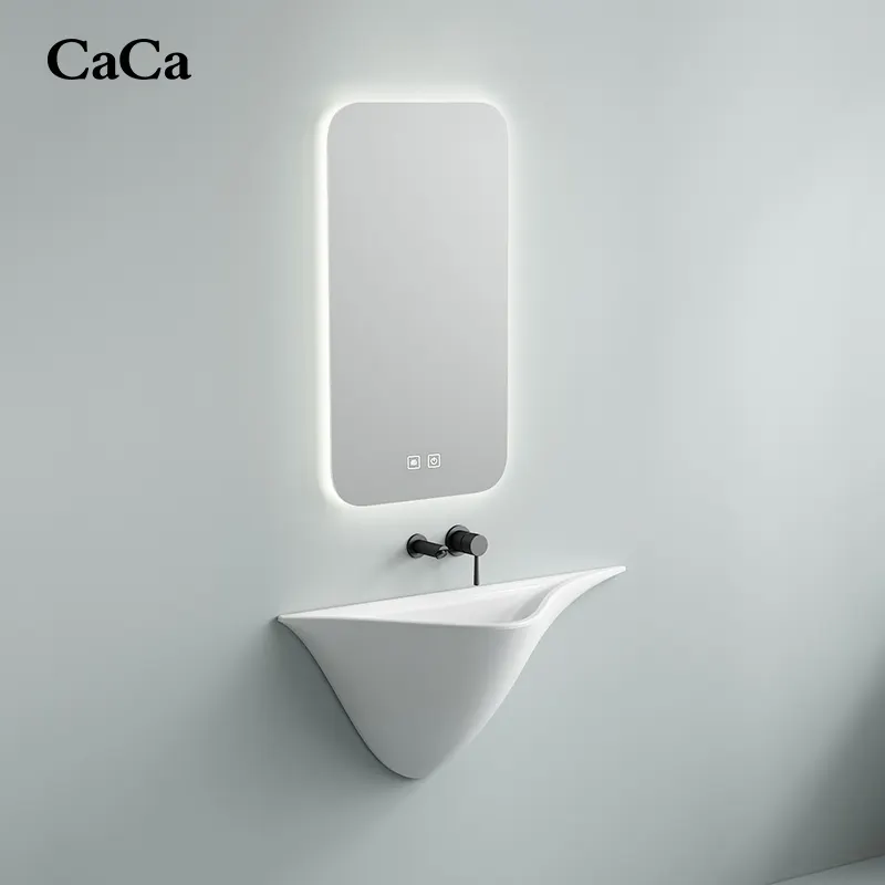 CaCa Ceramic Porcelain Irregular Small Size Wall Mounted basin Wall Hung sink Vessel Sink with Smart mirror and cabinet