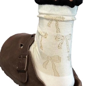 Calcetines de media pantorrilla para mujer con patrón de lazo, tejido jacquard, transpirables, de grosor medio, estilo coreano, calcetines holgados - Product Image 4