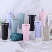 Gobelet isotherme portable de 25 oz en acier inoxydable 304 à double paroi sous vide avec bordure dorée et paille métallique, tasse à café réutilisable