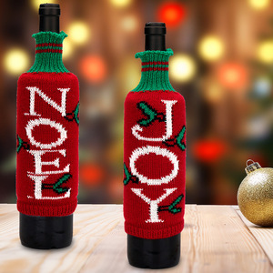 Nuevas Decoraciones Navideñas, Funda de Botella de Vino Tejida en Lana Acrílica a Rayas, Funda para Botella de Vino Tinto o Champán con Letras - Product Image 6