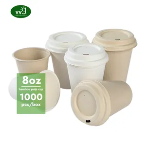 VVG no add pfas 8oz white disposable biodegradable sugarcane pulp paper coffee cups with lids