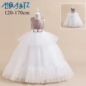 MQATZ नई डिजाइन फूल लड़की कपड़े शादी बच्चों लड़कियों लिटिल दुल्हन पोशाक के लिए धनुष के साथ 12 साल पुराने