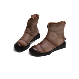 Vente en gros de bottines en cuir véritable doublées de fourrure pour femmes avec semelle épaisse fermeture éclair latérale tendance confortable - Product Image 1