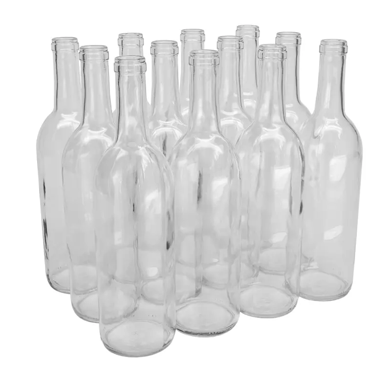 Bouteilles de vin vides en verre de couleur verte de couleur claire de 750ml avec liège en bois brassage maison bouteille de montagne en verre vente en vrac