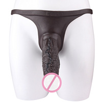 FAAK Harnais à sangle, Culotte avec godemichet creux, Strings noirs en silicone pour Transgenres, Manchon réaliste pour l'agrandissement du pénis, Jouet sexuel pour hommes