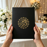 Carnet de certificat de Nikah en calligraphie islamique A4 avec dorure à chaud, couverture rigide noire, pochettes intérieures dorées, invitations de mariage