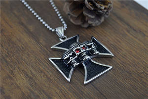 ויקינג תכשיטים עתיקים כסף פאנק משולש עיניים אדומות גולגולת צלב תליון נירוסטה עבור גברים - Product Image 6