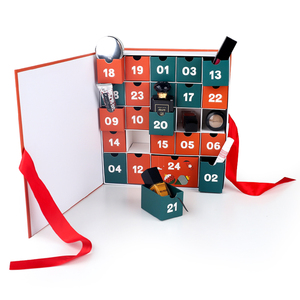 Calendario rojo personalizado de lujo para niños, caja de regalo de papel de comida de Chocolate, Navidad, 25 cajones, calendario de adviento con logotipo - Product Image 2