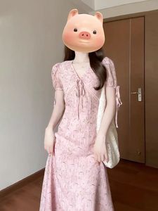Femmes décontracté été <span class=keywords><strong>bohème</strong></span> floral col en V robes <span class=keywords><strong>mi</strong></span>-longues volants courts manches à plusieurs niveaux smocké mariage invité longues robes doux - Product Image 3