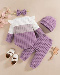 Mioglrie Conjunto de pantalones de punto acanalado con bloques de color para bebé recién <span class=keywords><strong>nacido</strong></span>, trajes de otoño de 0 a 18 meses - Product Image 4