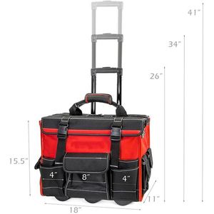 Free Sample High Quality 600-Denier Red Polyester Contractor's Rolling <b>Tool</b> Tote <b>Bag</b> <b>Wheels</b> Water Resistant Special Purpose - Product Image 3