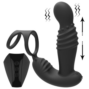 Nouveau style de plug anal vibrant télescopique étanche à double anneau avec télécommande sans fil et anneau pénien pour massage de la prostate - Product Image 1