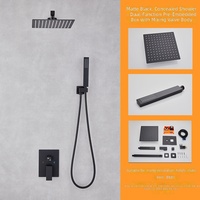 Système de douche thermostatique encastré en laiton avec fonction pluie et massage, finition noir mat, design moderne, mural, pour salle de bain de villa