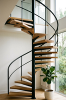 Escalier en colimaçon central en bois et acier avec rampe en acier inoxydable pour grenier, idéal pour petits espaces