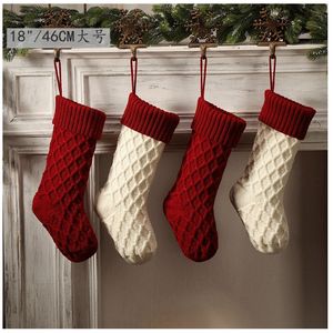 1pc Noël tricoté bas décor Festival cadeau sac cheminée arbre de Noël suspendus ornements décor rouge blanc chaussette de Noël - Product Image 1