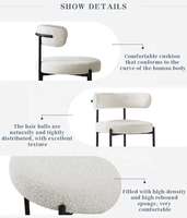 Fauteuil d'appoint moderne nordique en velours bouclé blanc, avec pieds en métal noir et dossier incurvé, idéal pour salon et appartement