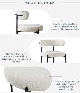 Fauteuil d'appoint moderne nordique en velours bouclé blanc avec pieds en métal noir et dossier incurvé, design rembourré pour la maison, le bureau ou la chambre - Product Image 5