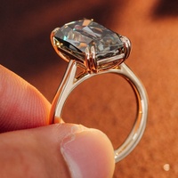 Bague de fiançailles et de mariage en moissanite grise foncée de forme émeraude de 15x9 mm, bague en moissanite crisscut, bijoux de Provence pour femmes