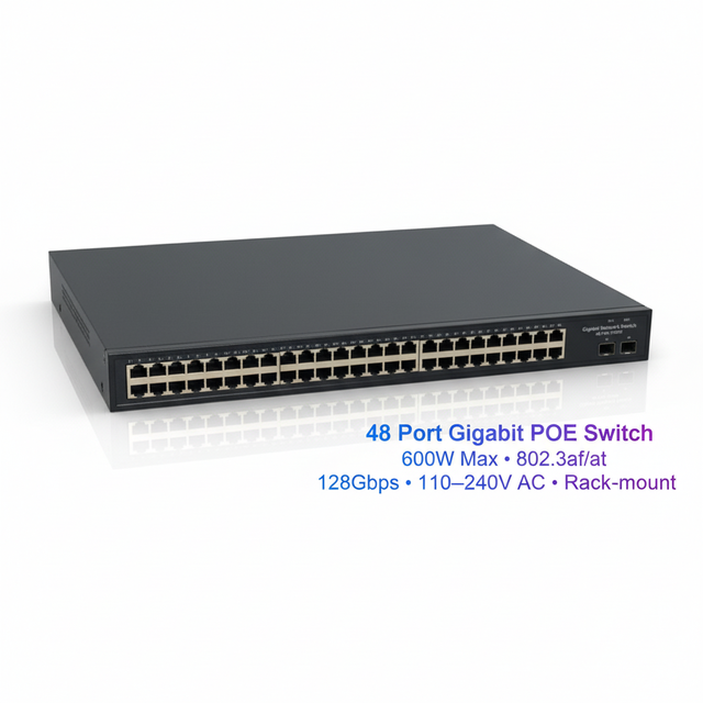 Commercial Grade 48 Port Full Gigabit Ethernet POE Fiber Switch 128Gbps Non-blocking Full-Duplex Half-Duplex 110-240V AC
