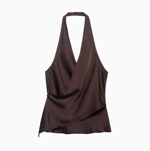 New Fashion Wholesale <strong>Silky</strong> Satin Halter Neck <strong>Top</strong> Chic Hot Girl Elegant Sleeveless Ladies Layering <strong>Top</strong> - Product Image 3