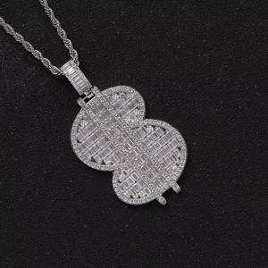 Collar con Colgante de Dólar Grande, Completamente de Zirconio, Joyería Hip Hop, Accesorios, Cadena con Colgante de Moneda de Dólar Grande - Product Image 3